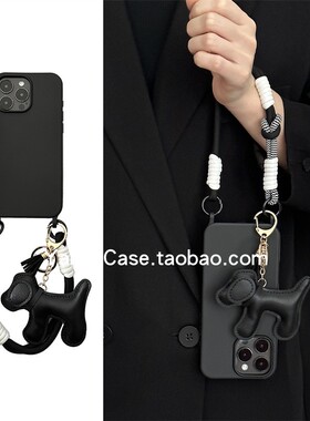 ins简约便携纯色软胶黑色双耳16promax适用苹果15promax手机壳13pro手绳带挂件12防摔11全包14保护套