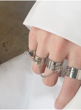 蹦迪链条组合朋克风开口连体戒指