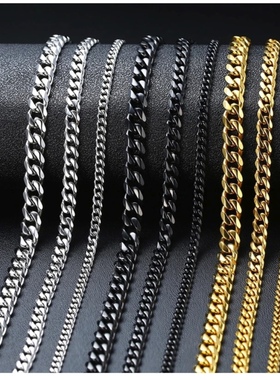金色银色黑色不锈钢六面磨项链男欧美潮流霸气古巴链嘻哈钛钢项链