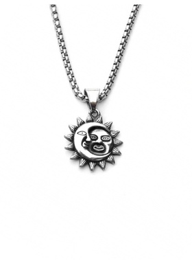 简约时尚配饰欧美复古太阳和月亮吊坠不锈钢项链男女士项链创意