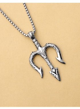 欧美海王雕花创意霸气复古男女嘻哈个性毛衣链 三叉戟不锈钢项链