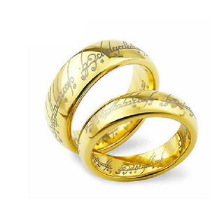 J29饰品 环王对戒镀金 至尊魔戒 钛钢情侣戒指金色