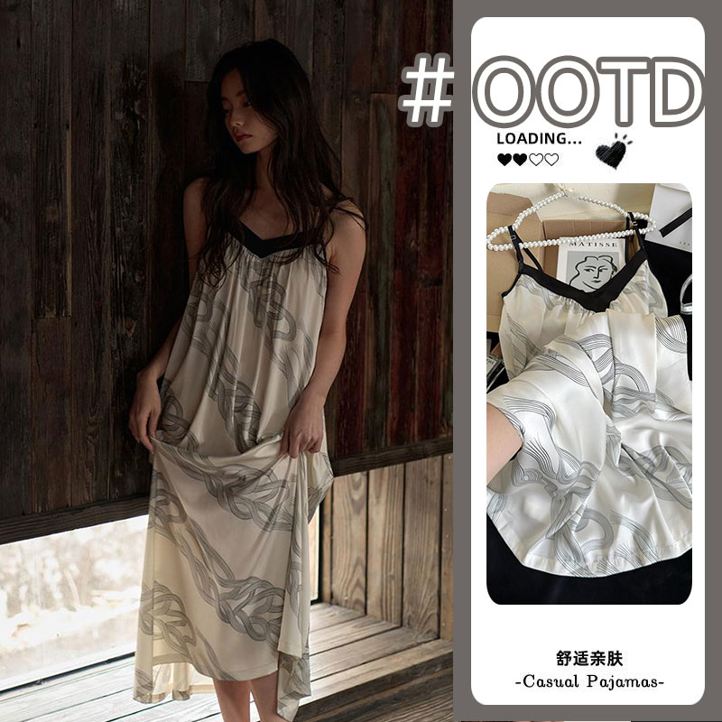 夏日吊带睡裙女夏季薄款线条纹吊带睡衣连衣裙大码少女家居服