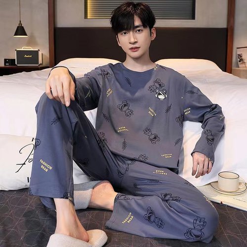 睡衣男春秋季卡通长袖长裤新款大码韩版薄款可外穿男士家居服套装