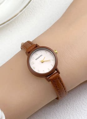 Doukou复古韩式女士手表简约百搭女款腕表小表盘细表带石英表女表
