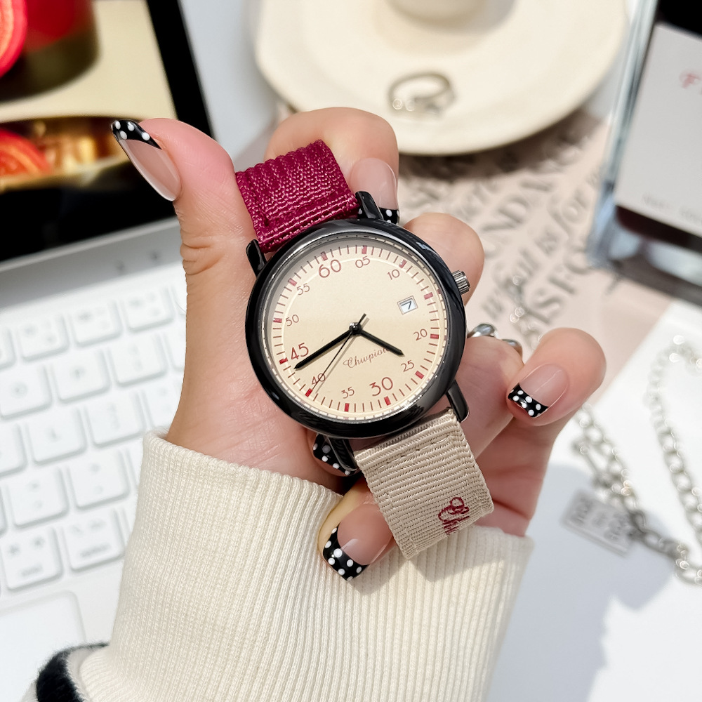 手表男女学生初高中生青少年时尚潮流夜光防水个性撞色帆布带手表