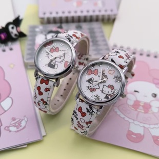 外贸猫咪卡通儿童手表跨境电商男孩女孩kt猫石英皮带指针腕表看时