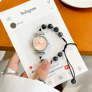 中国风串珠编织手绳学生手表山茶花ins高颜值小众简约复古手链表