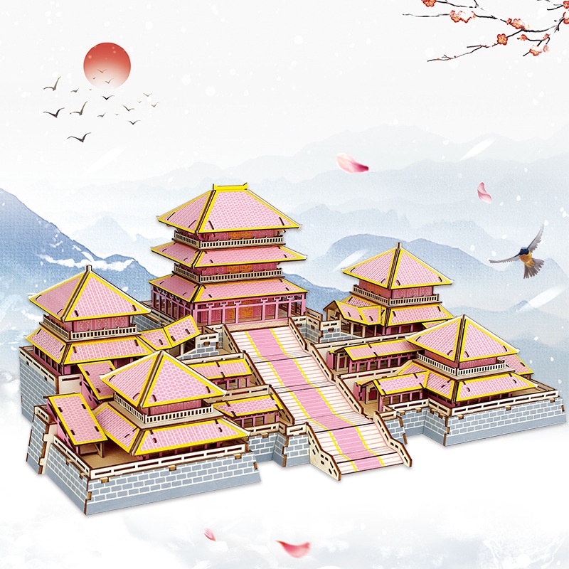 成年人高难度手工拼装木质拼图立体3d模型大型古建筑益智玩具