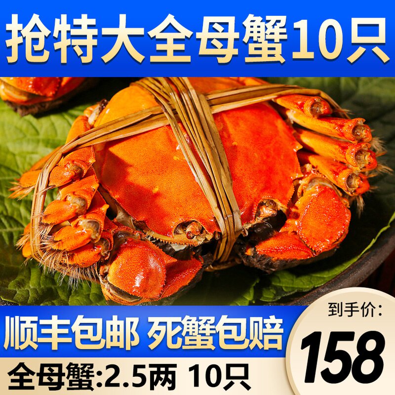 特大10只大闸蟹鲜活现货螃蟹全母蟹海鲜水产活物淡水蟹六月黄湖蟹在类目 水产肉类/新鲜蔬果/熟食, 海鲜/水产品/制品, 蟹类, 大闸蟹中 - 来自Buy2taobao.com提供专业的淘宝代购服务