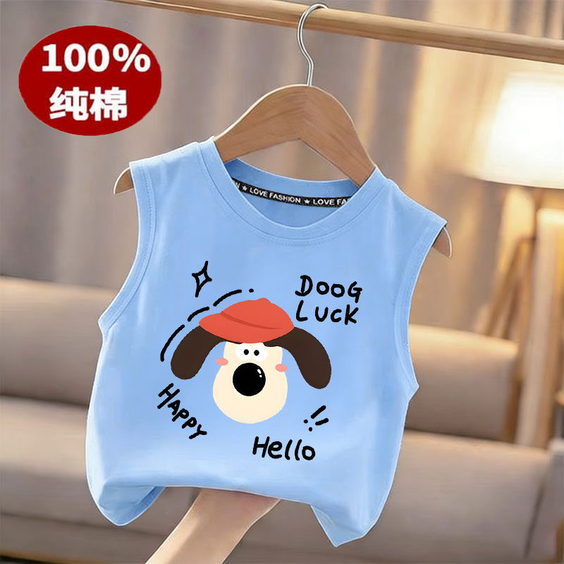 男童卡通印花无袖背心夏装儿童新款纯棉T恤男孩宝宝宽松百搭上衣