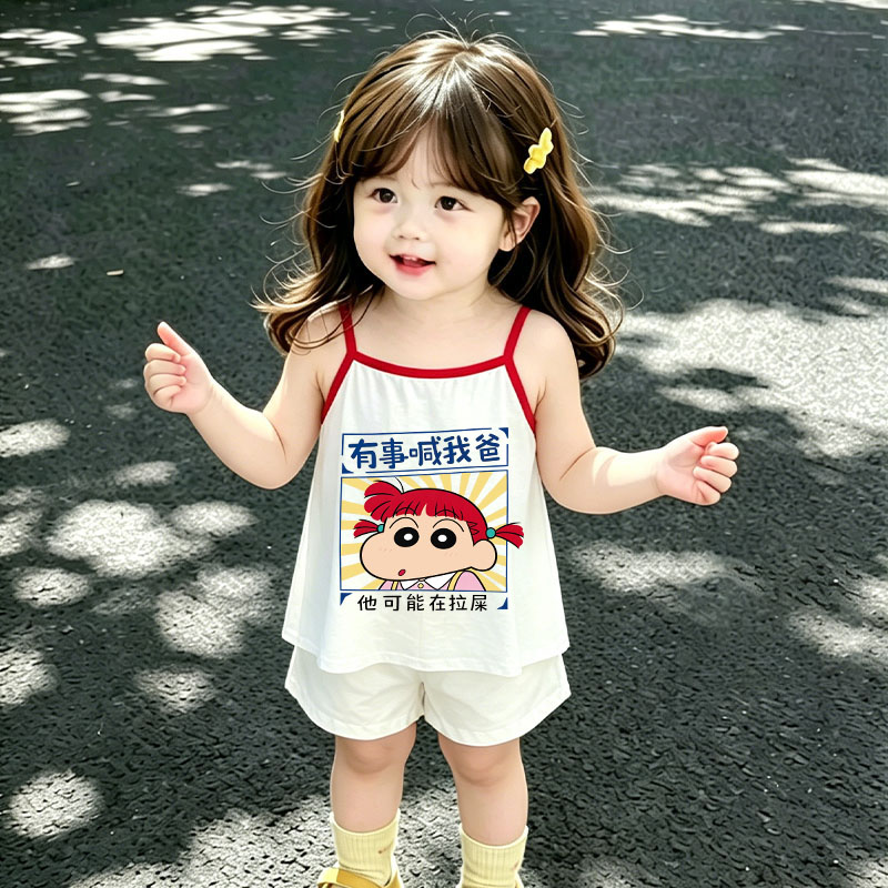 可爱卡通吊带背心女童夏装新款儿童薄款无袖T恤女孩宝宝吊带上衣