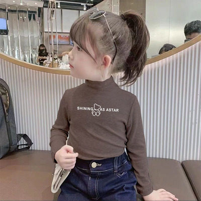 新款女童半高领打底衫儿童螺纹德绒内搭洋气保暖上衣宝宝童装T恤