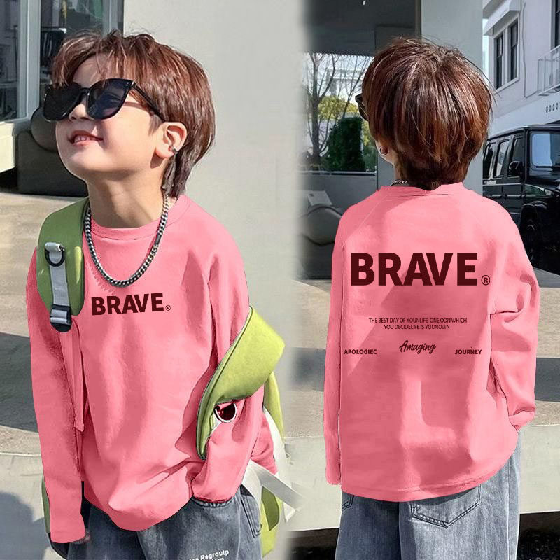 儿童春秋装纯棉长袖T恤帅气男童宽松上衣中大童春秋款百搭打底衫