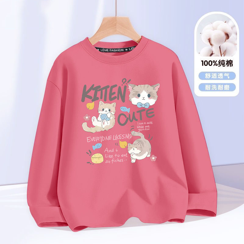 儿童春秋装纯棉长袖T恤女童可爱宽松上衣中大童春秋款百搭打底衫