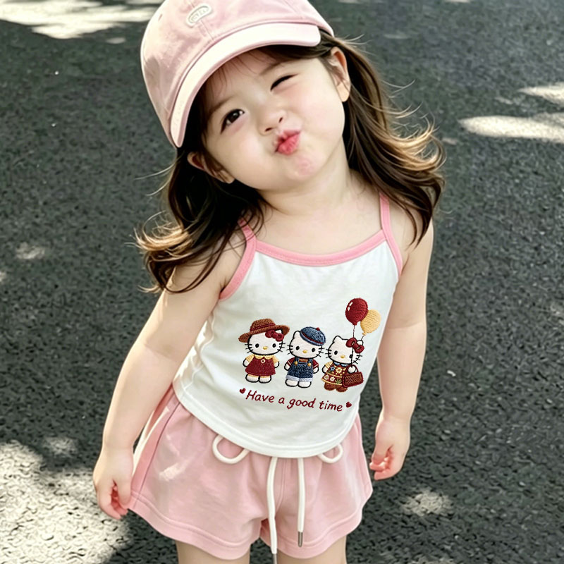 可爱女童吊带背心夏季款儿童无袖纯棉T恤小童女孩宝宝薄款打底衫
