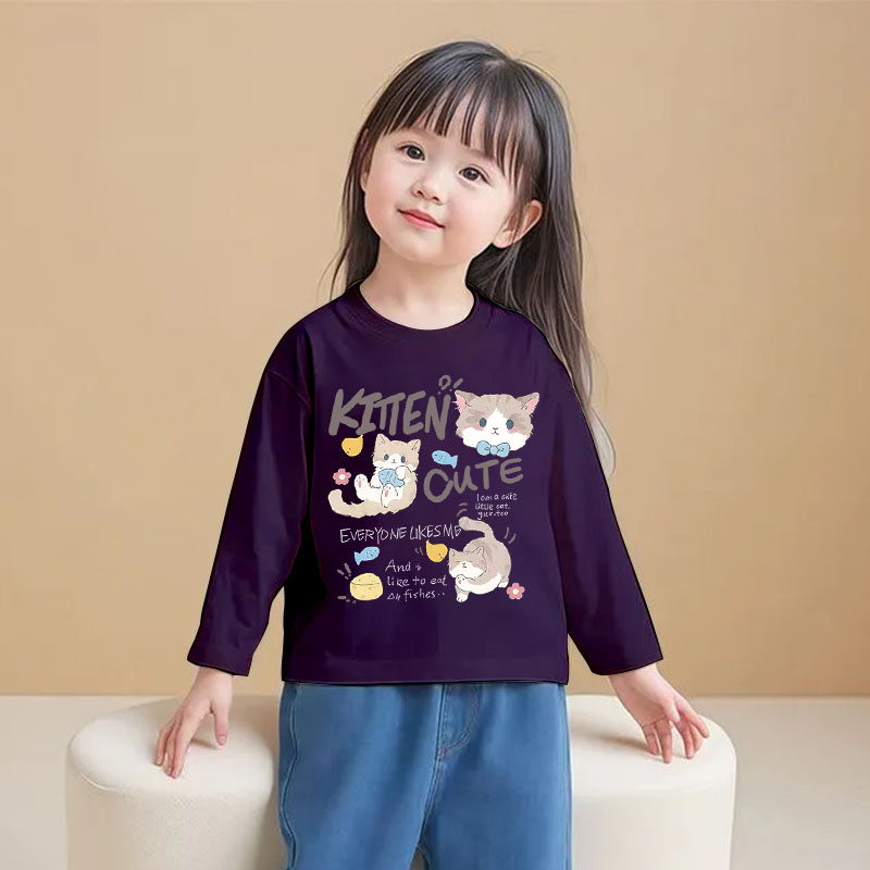 儿童春秋装纯棉长袖T恤女童可爱宽松上衣中大童春秋款百搭打底衫