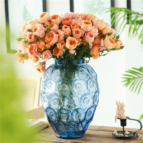 高级轻奢复古浮雕玻璃花瓶摆件