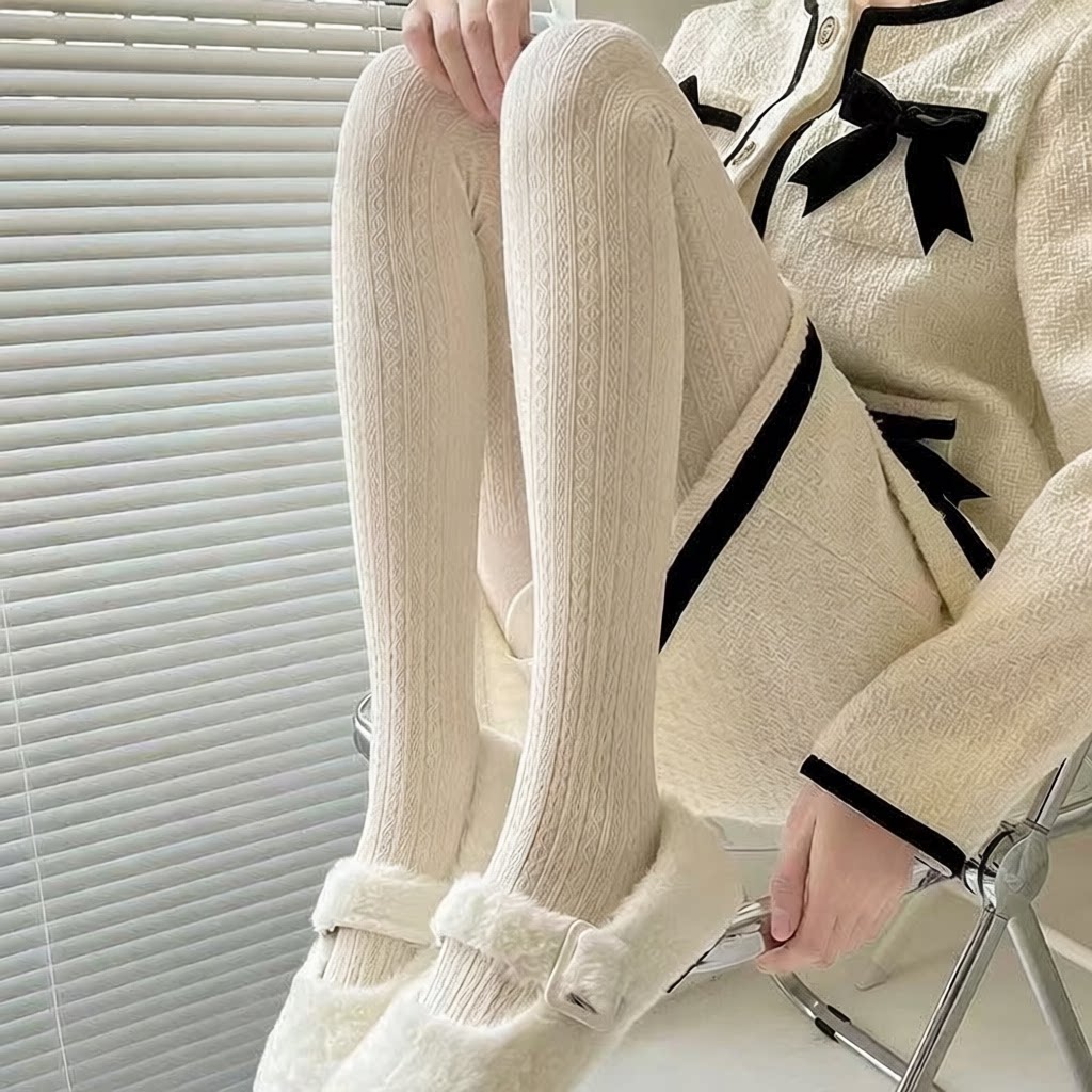 秋冬连裤袜女麻花加绒打底袜日系