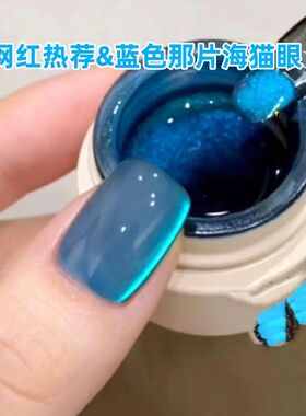 爆款蓝色那片海猫眼指甲油胶2024年新款爆闪玻璃珠猫眼美甲店专用