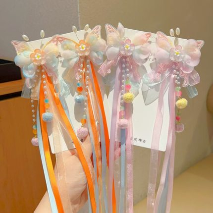 女童超仙汉服头饰流苏儿童古风公主发饰飘带小女孩中国风发卡发夹
