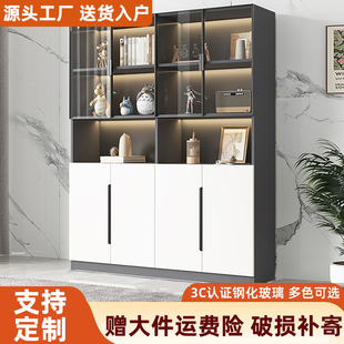 书柜落地置物储物柜定制酒柜展示柜带玻璃门防尘客厅一体整墙柜子