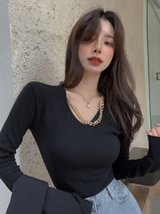 Real price! Sexy V-neck chain long sleeve T-shirt for women