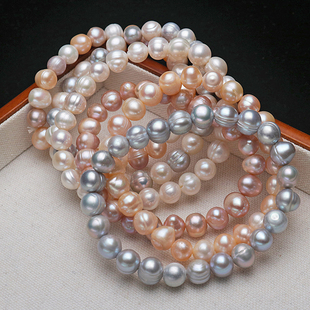 9mm纯珍珠手链弹力款 复古简约天然淡水珍珠手串女8 轻奢气质手饰