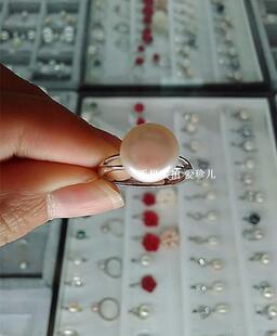 韩版女简约款北海超大天然珍珠纯银开口可调节大小戒指