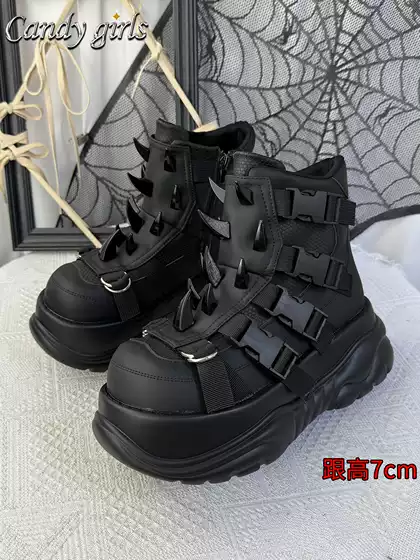 Gothic Punk Style Short Boots for Women 2025 New Model Studded Rock Dark Street Subculture Hot Girl Height-Increasing Platform Shoes