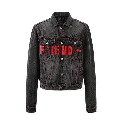 Juice WRLD水洗贴布刺绣翻领牛仔外套潮流百搭男女同款重工水洗