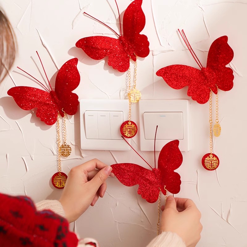 婚房装饰立体仿真红色蝴蝶