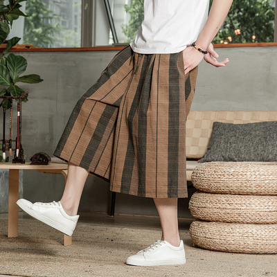 2022夏季新款宽松亚麻中国风阔腿裤男款七分裤D133P65