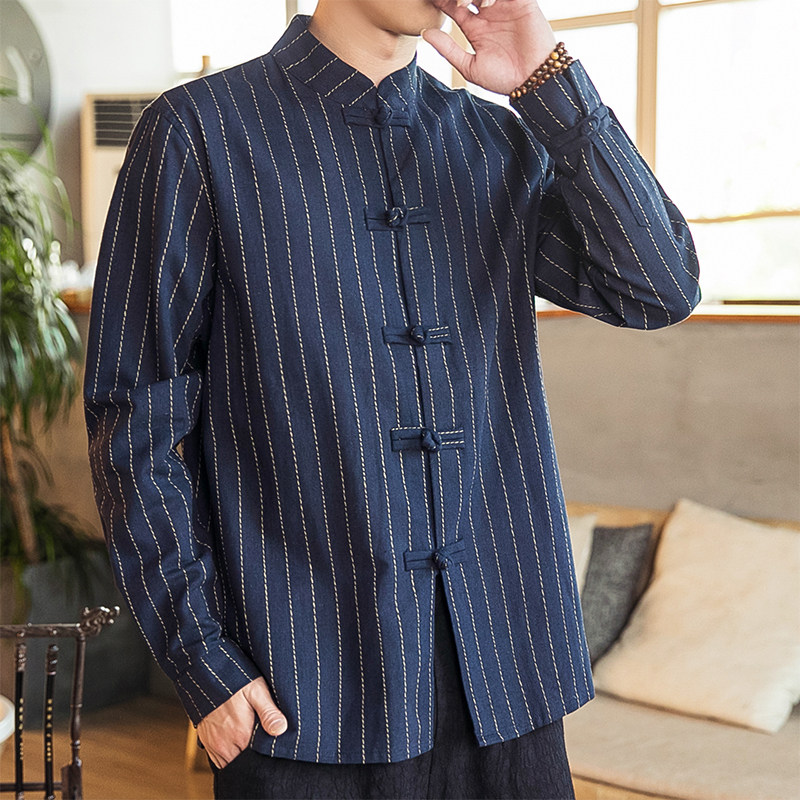 秋季男士衬衫唐装上衣盘扣立领亚麻棉麻风中式D255P60,男装衬衫,星座312B-2