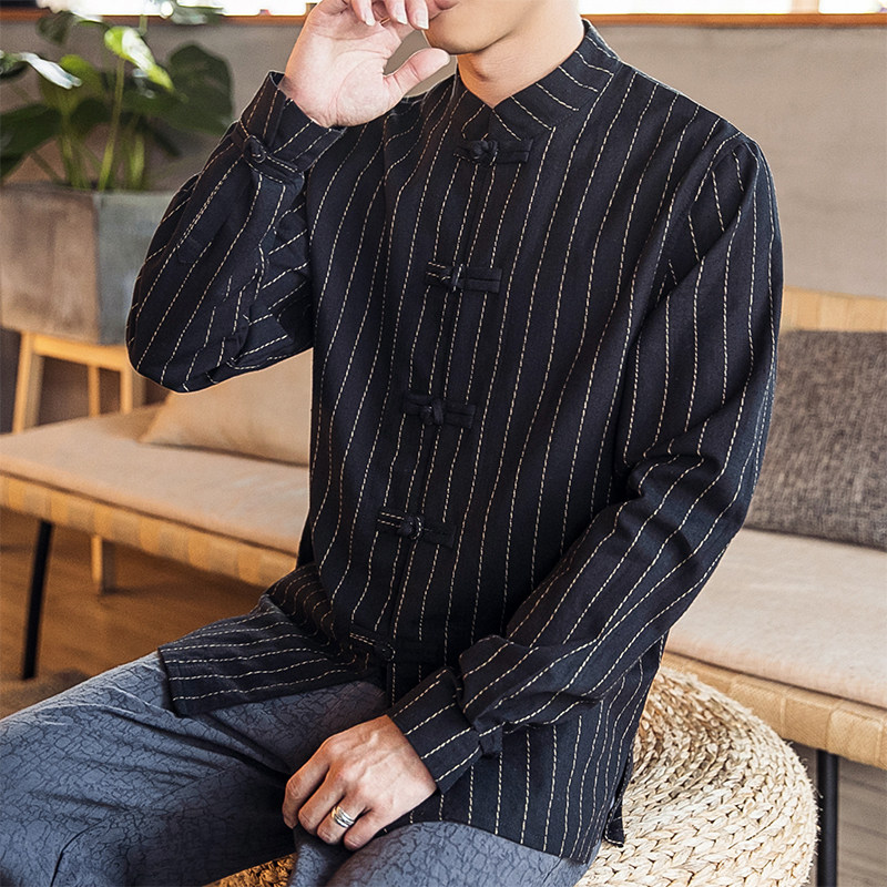 秋季男士衬衫唐装上衣盘扣立领亚麻棉麻中国风中式D255P60,男装衬衫,星座312B-2