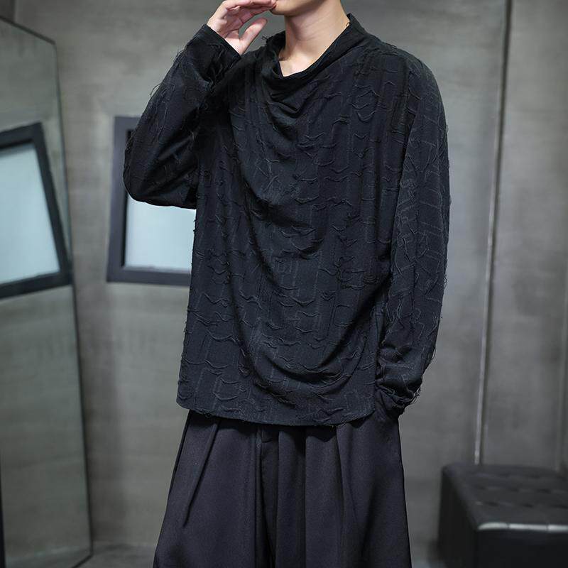 2025春季破洞做旧暗黑风堆堆领风长袖T恤D945P65,男装民族服装,星座312B-2