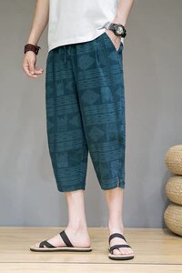 男夏季薄款休闲宽松男装棉麻裤子七分裤D721P6078图片