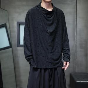 堆领男士废土风做旧破洞长袖T恤风上衣D945P65图片