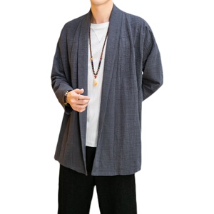秋季男开衫外套宽松风立体暗纹汉服亚麻长袖披风秋衣D610P75图片