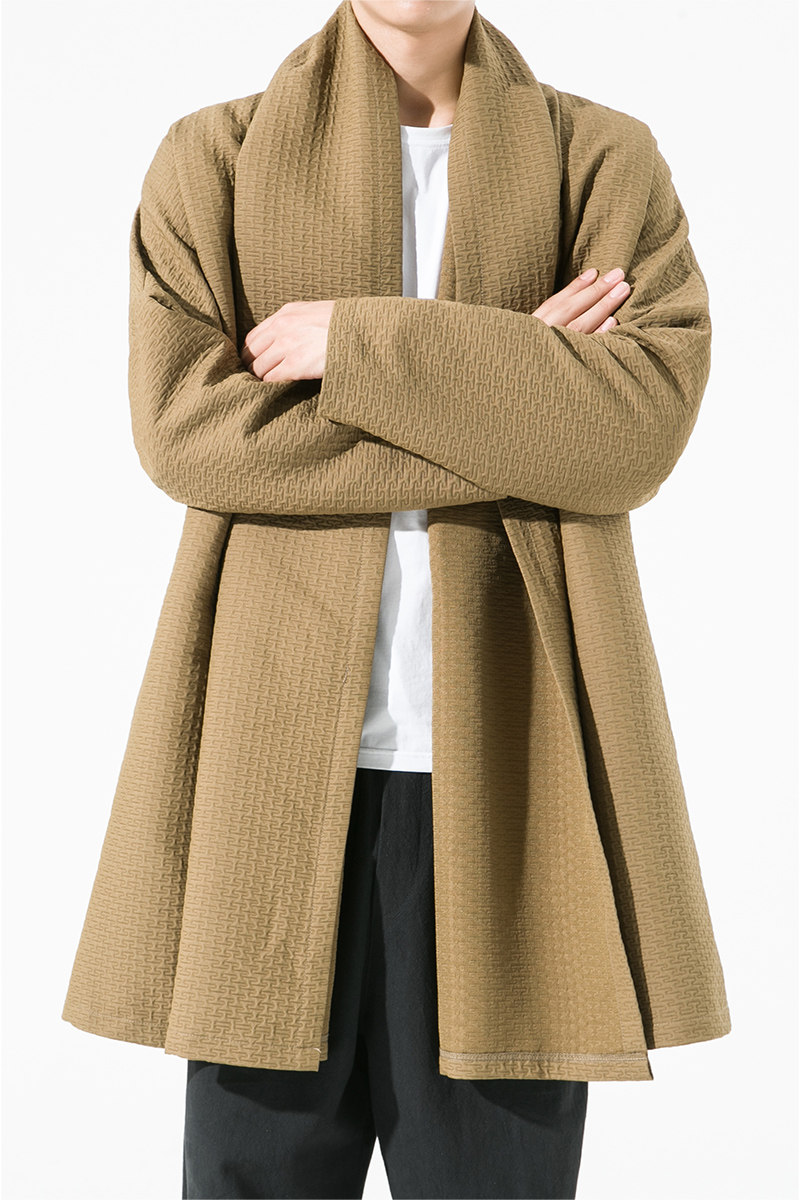 2023秋冬新款风加厚夹棉提花无扣开衫外套汉服风衣D802P135,男装风衣,星座312B-2