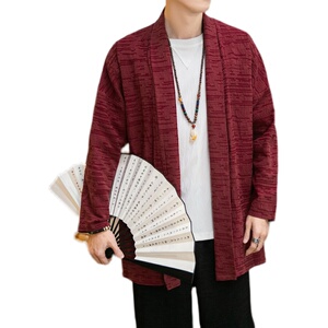 秋季男开衫外套宽松风立体暗纹汉服亚麻长袖披风秋衣D610P75图片