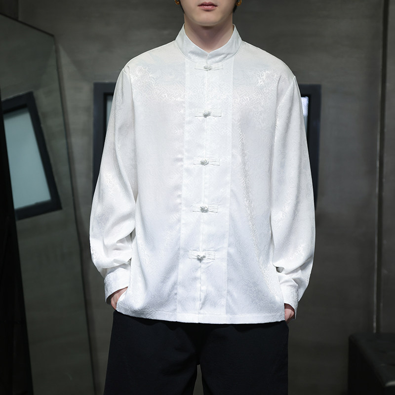 新中式立领盘扣长袖衬衫男唐装春秋季潮外套中风宽松D914P70,男装民族服装,星座312B-2