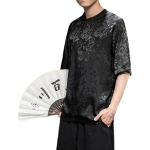 2023夏季新款圆领男款防龙纹提花T恤D651P45图片