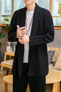 秋季男开衫外套宽松风立体暗纹汉服亚麻长袖披风秋衣D610P75图片