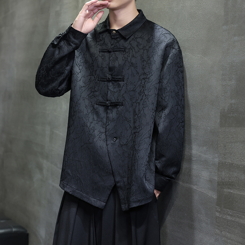 2025秋款斜襟提花长袖衬衣宽松新中式衬衫外套D943P70