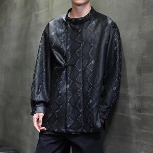 2025春款新中式新品男款蛇纹提花唐装盘扣外套D947P85图片