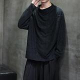 2025春季破洞做旧暗黑风堆堆领风长袖T恤D945P65，男装民族服装，星座312B-2