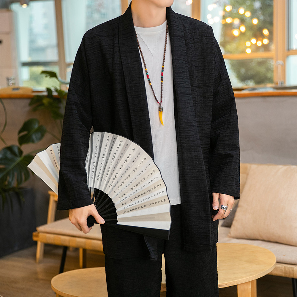 秋季男开衫外套宽松风立体暗纹汉服亚麻长袖披风秋衣D610P75,男装针织衫/毛衣,星座312B-2