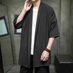 短袖外套男夏季中长款汉服披风风薄款防晒服宽松道袍D854P65图片