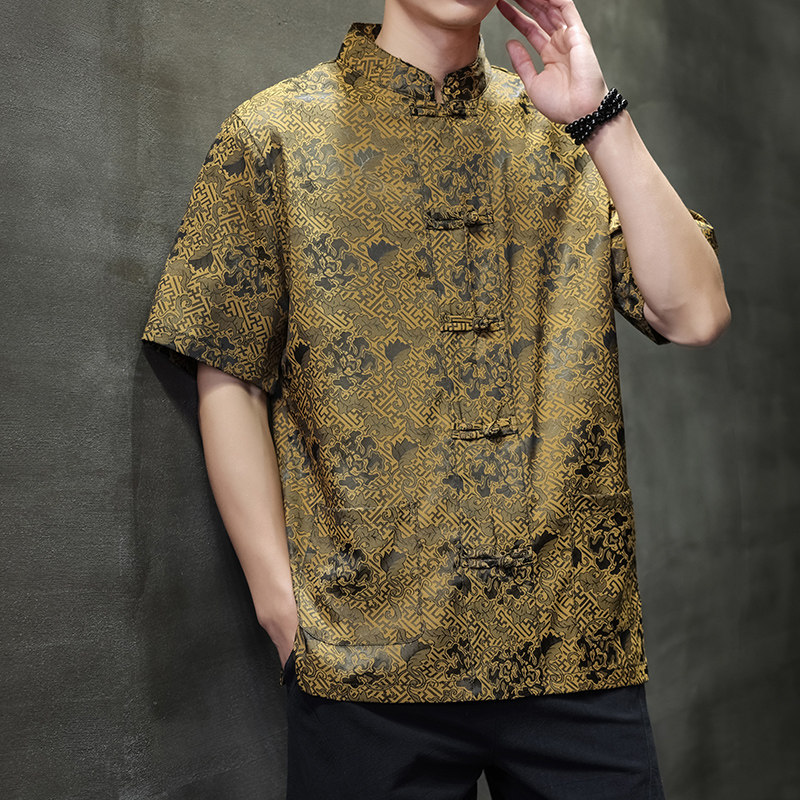 2025新款新中式风几何提花冰丝短袖男衬衫D1101P65,男装衬衫,星座312B-2